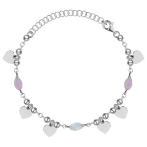 SREBRNA RODOWANA BRANSOLETKA ANKIER SERDUSZKA Z KOLOROWYMI KAMIENIAMI NATURALNYMI 925 – 1MM