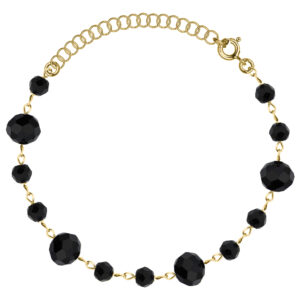 SREBRNA POZŁACANA BRANSOLETKA Z CZARNYMI KAMIENIAMI NATURALNYMI 925 585 – 1,7MM