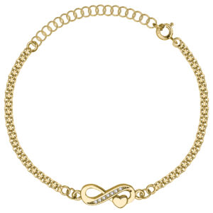 SREBRNA POZŁACANA BRANSOLETKA BISMARK NIESKOŃCZONOŚĆ Z SERCEM I CYRKONIAMI 925 585 – 2,2MM