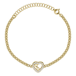 SREBRNA POZŁACANA BRANSOLETKA BISMARK SERCE Z CYRKONIAMI I NIESKOŃCZONOŚCIĄ 925 585 – 2,2MM