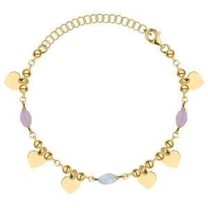 SREBRNA POZŁACANA BRANSOLETKA ANKIER SERDUSZKA Z KOLOROWYMI KAMIENIAMI NATURALNYMI 925 585 – 1MM