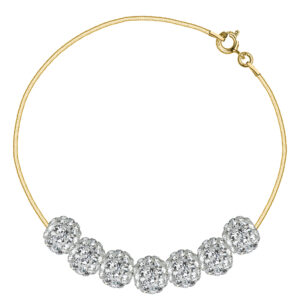 SREBRNA POZŁACANA BRANSOLETKA LINKA DUŻE KULKI PEŁNE CYRKONII 925 585 – 0,9MM