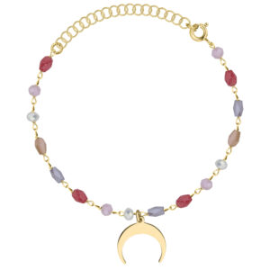 SREBRNA POZŁACANA BRANSOLETKA Z KSIĘŻYCEM I KOLOROWYMI KAMIENIAMI NATURALNYMI LUNULA 925 585 – 1,1MM